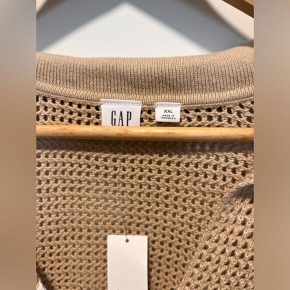 Gap Size 2XL‎ Women's Stripe Crochet Cotton Sweater Drop Shoulder Winter Tan - Picture 3 of 5